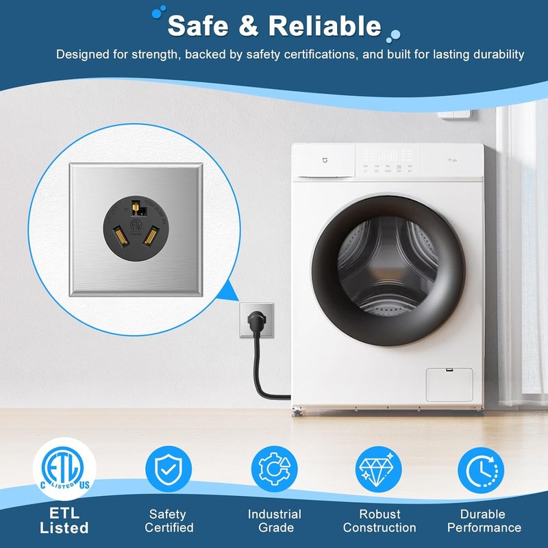 HYDUUU مخرج مجفف 30A NEMA 10-30R مقبس 250V 3 دبابيس مثبت على السطح موصل جانبي من الدرجة الصناعية لمغسلة EV وسخان حائط ومسطح تخطيط مدرج ETL - Image 2